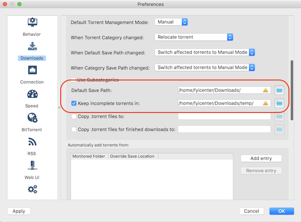 qBittorrent - Change Default Save Path