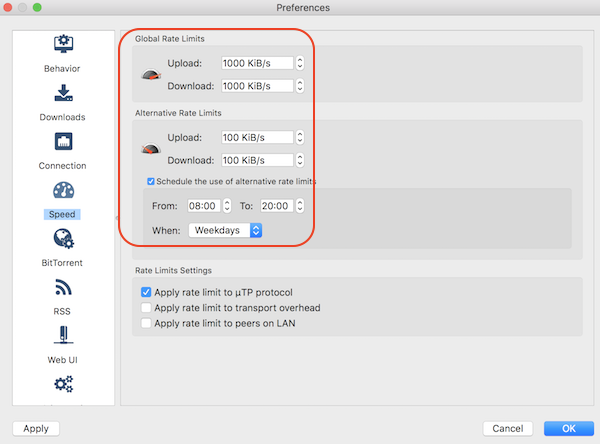 qBittorrent - Change Speed Limit