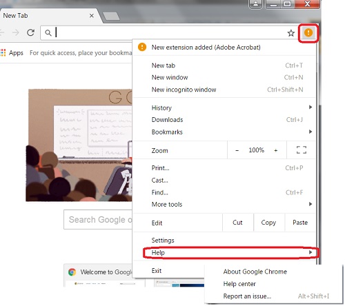 Google Chrome 55 - Access Help Menu