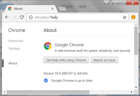 Google Chrome 55 Version Info