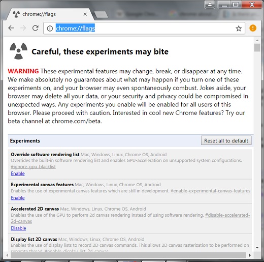 Google Chrome 55 Experimental Flags