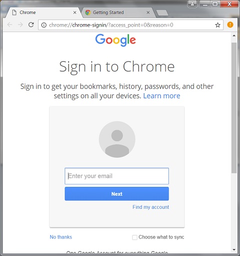 Google Chrome 55 Installation - Sign In