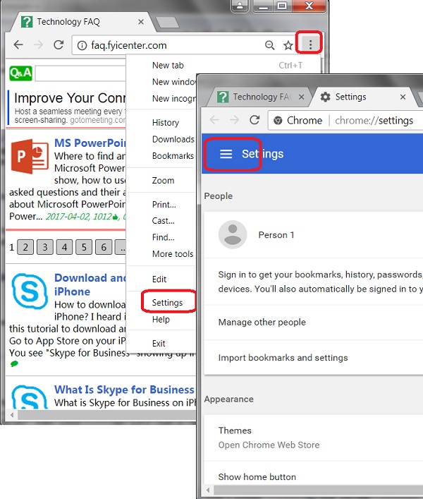 Google Chrome - Access Settings