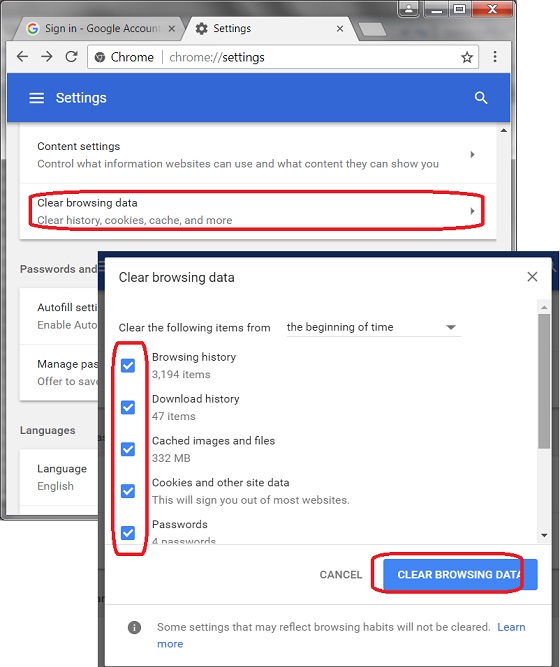 Google Chrome 61 - Clear Private Data