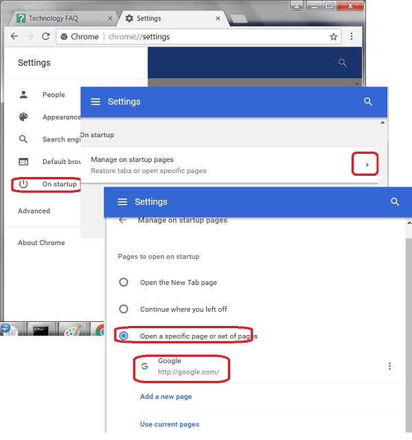 Google Chrome 61 - Startup Page Setting