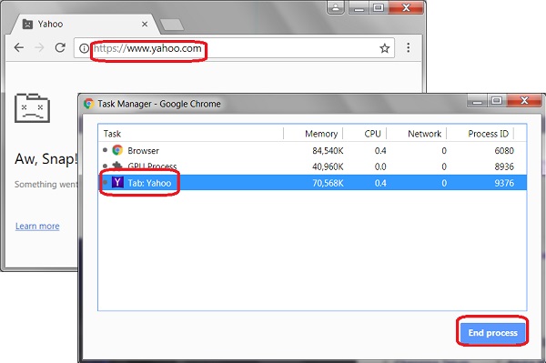 Google Chrome Task Manager - End Running Webpags