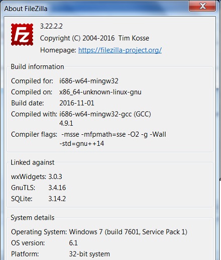 FileZilla Client - About and Version Screen