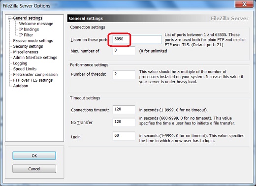 FileZilla Server - Control Connection Port