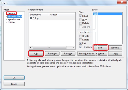 FileZilla Server Interface - Add User