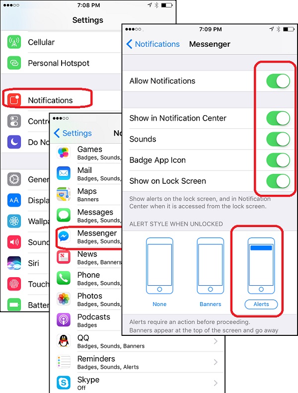 Notifications when Not Using Messenger on iPhone
