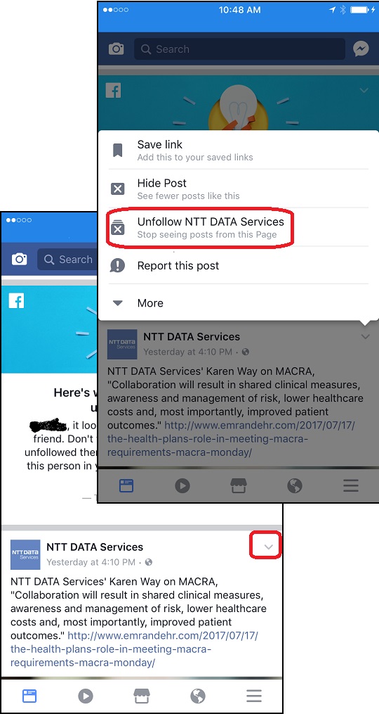 Unfollow Someone in Facebook on iPhone