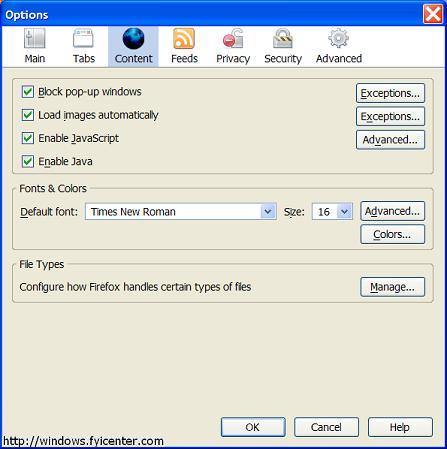 Mozilla Firefox 2.0 Block Popup Setting