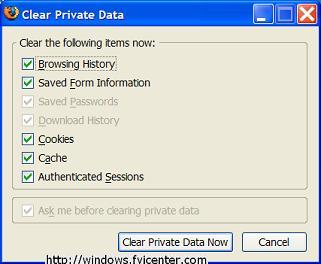 Mozilla Firefox 2.0 Clear Private Data