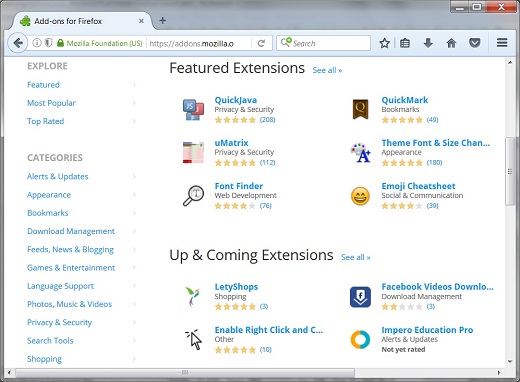 Mozilla Firefox 50.1 Add-ons