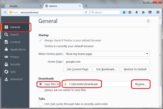 Mozilla Firefox 50.1 - Download File Settings