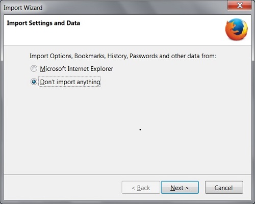 Mozilla Firefox 50.1 Installation - Import Settings