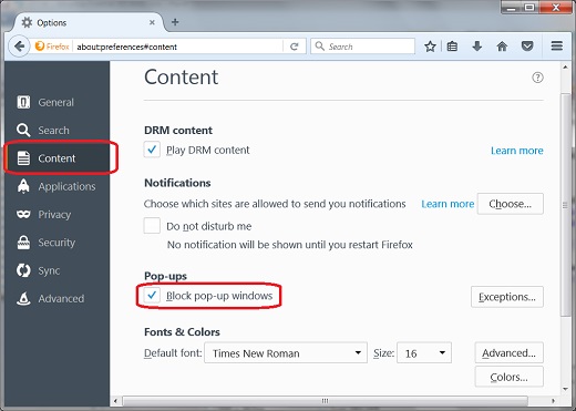 Mozilla Firefox 50.1 - Option to Block Popup
