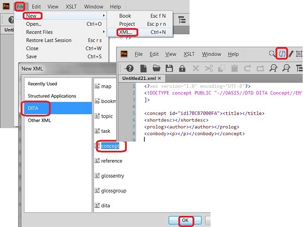 Create DITA Concept Document in FrameMaker