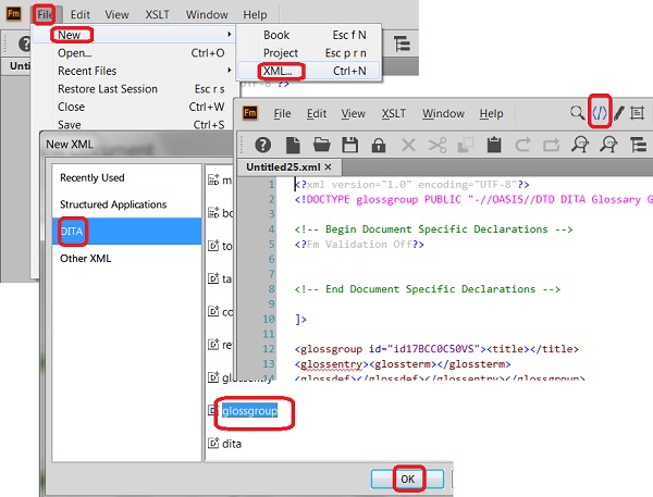 Create DITA Glossary Group Document in FrameMaker