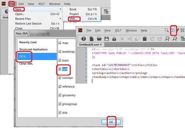 Create DITA Task Document in FrameMaker