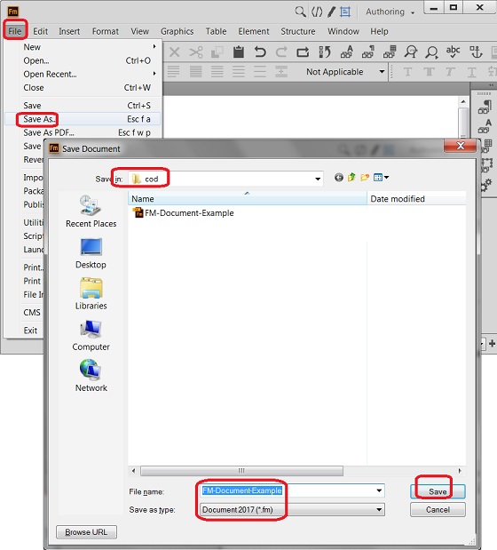 Save FrameMaker Document