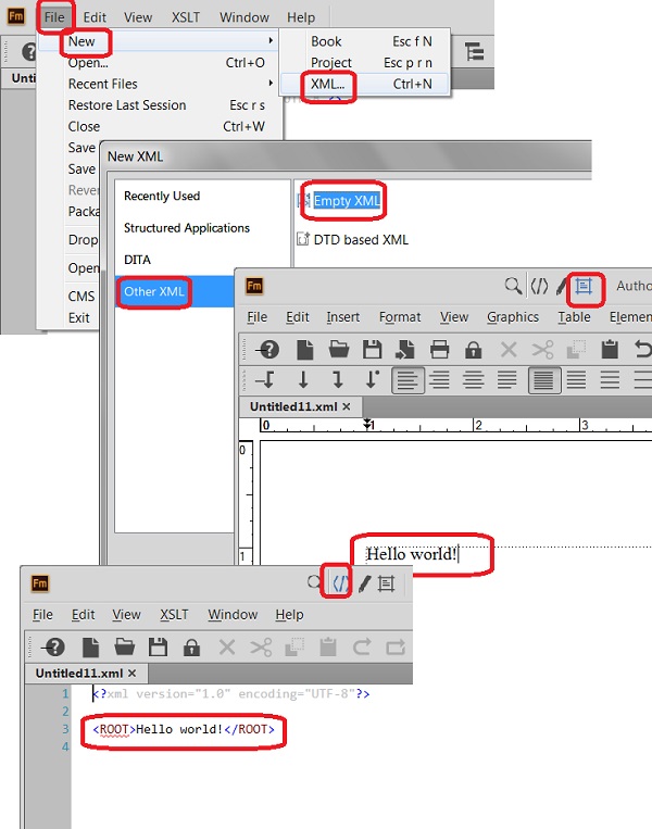 Create New Blank XML with FrameMaker