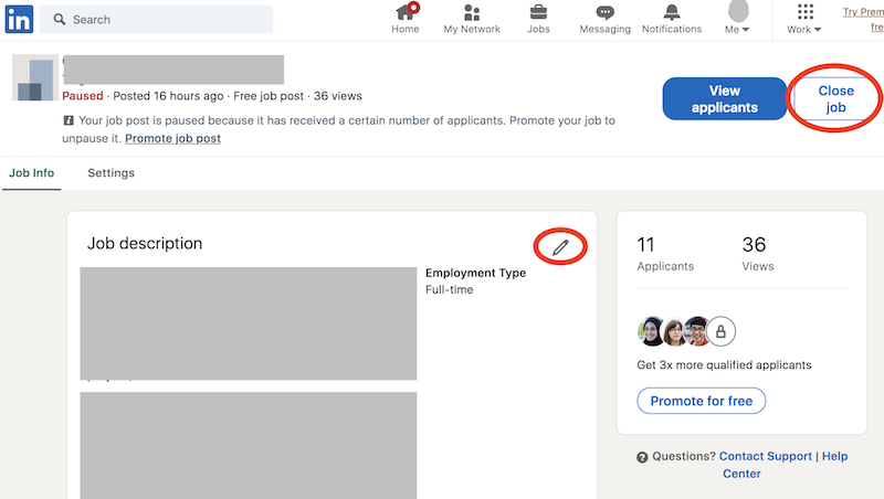 Update or Close Job Post on LinkedIn