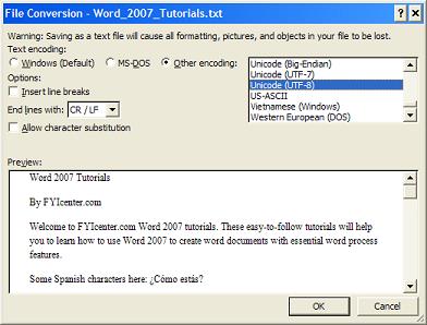 Converting Word Document to UTF-8 Text File