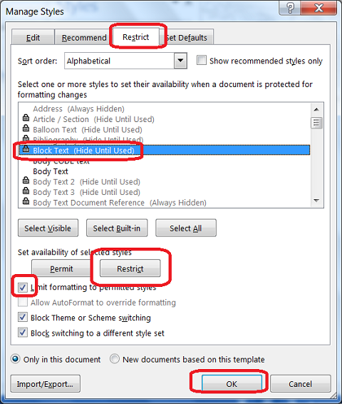 Microsoft Word - Hide Styles