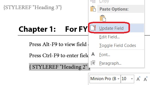 Insert Dynamic Field Manually in Microsoft Word
