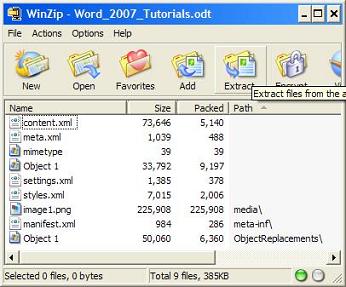 Unzip ODF Document .odf File with WinZip