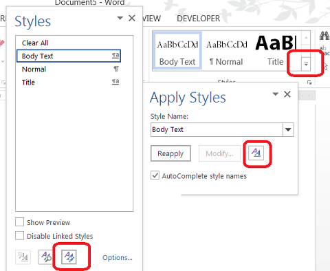 Microsoft Word Style List