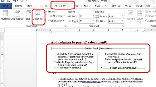 Two Column Format in Microsoft Word