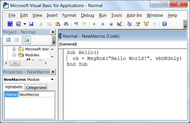 Microsoft Word - VBScript Code as Macro