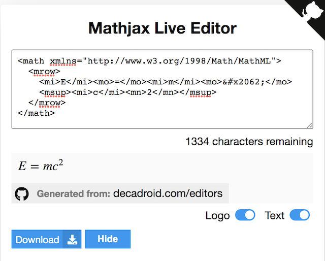 View MathML Document with MathJax Live Editor