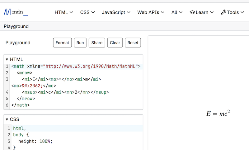 View MathML Document with Mozilla Playground