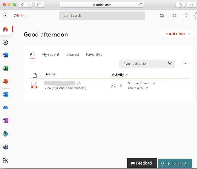 Microsoft 365 Business Account Home Page