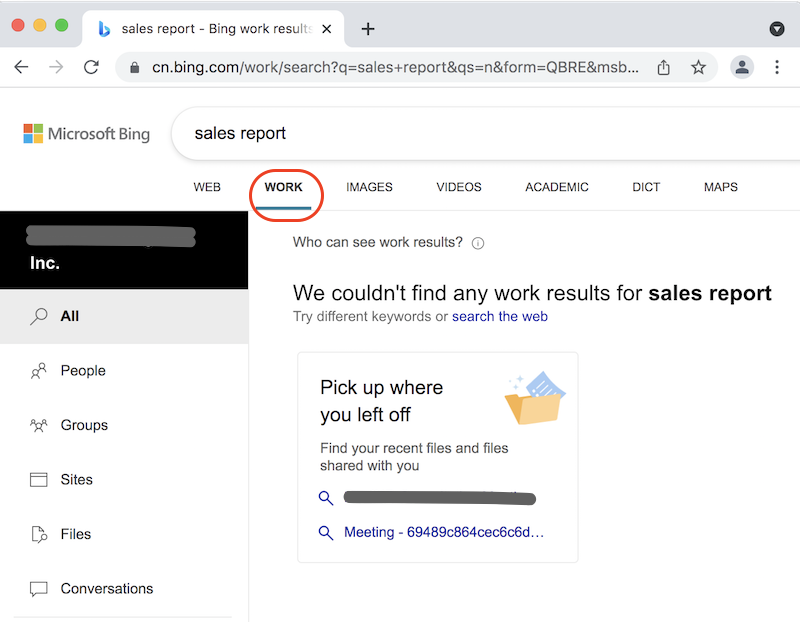 Search Business Account with bing.com