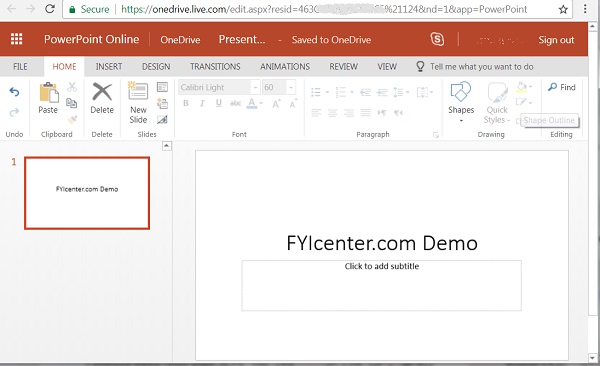 Office 365 PowerPoint Online App Screen