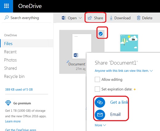 Share Files and Folders from Microsoft OneDrive