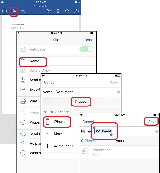 Save Changed Word Document on iPhone
