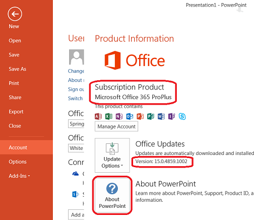 Determine PowerPoint Version in Office 365