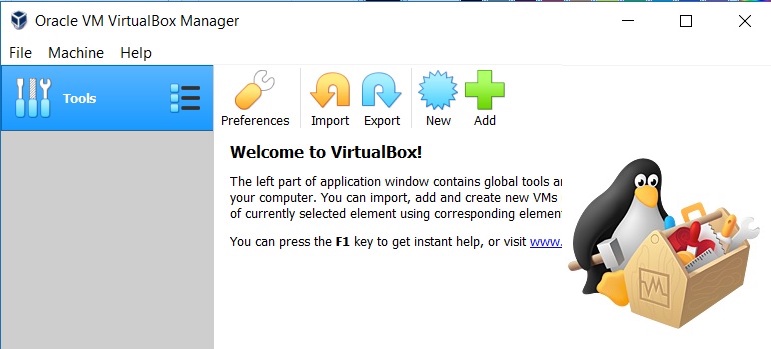 Oracle VM VirtualBox Manager
