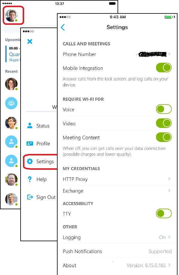 Change Settings in Skype for Business on iPhone