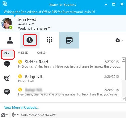 View All Conversations of on Skype for Business